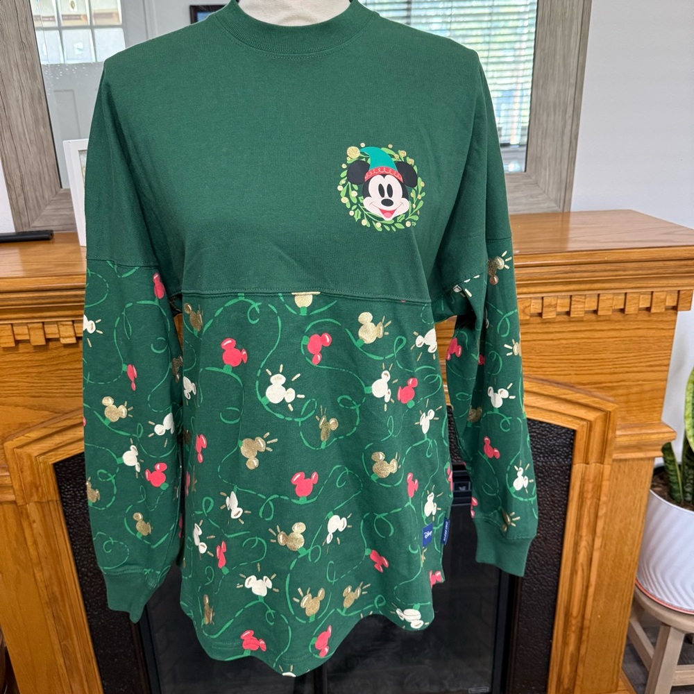 Disney Mickey Mouse Christmas Jersey green gold new with tag